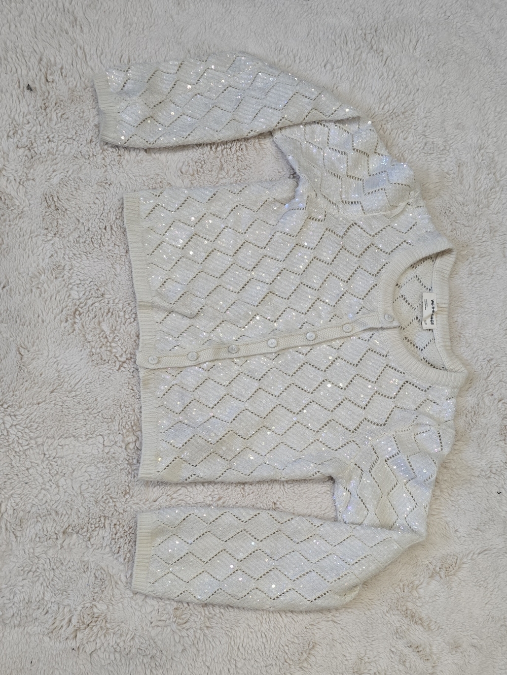 We The Free Cream Sequin Diamond-Point Cardigan